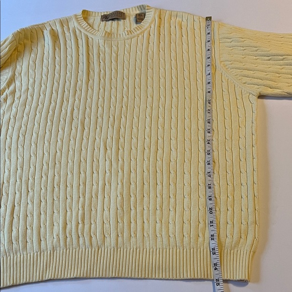 Lord & Taylor 100% Cotton Cable Knit Sweater Yellow Large Preppy EUC Made in UK - Picture 6 of 7